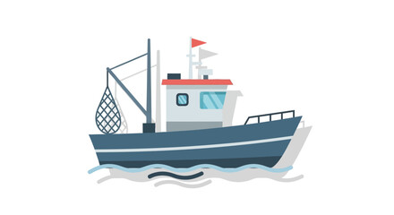 Obraz premium Small blue fishing boat on water.