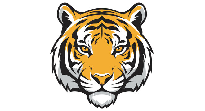 Tiger face with orange and black stripes.