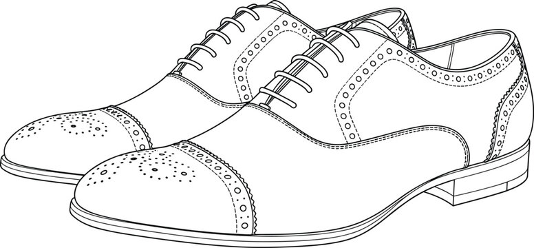 Outline vector illustration of classic mens brogue dress shoes elegant footwear accessory.