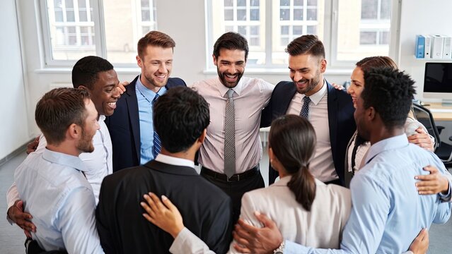 Team building activity office environment group photo collaborative spirit positive atmosphere