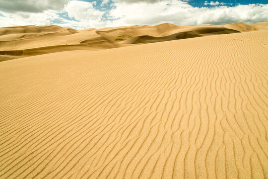 USA, Colorado, Great Sand Dune National Park.  The tallest sand dunes in North America, up to 750 feet (230 m) tall.  Covering an area of about 30 sq mi (78 km2)