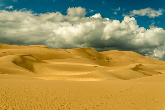 USA, Colorado, Great Sand Dune National Park.  The tallest sand dunes in North America, up to 750 feet (230 m) tall.  Covering an area of about 30 sq mi (78 km2)