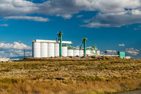 USA, CO, Antonio.  Storage tanks of perlite ore at industrial operation outside of town. 