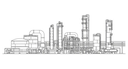 Naklejka premium Industrial plant outline illustration engineering and technology background