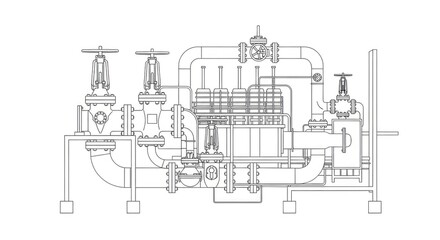 Obraz premium Industrial machinery schematic drawing isolated on white background