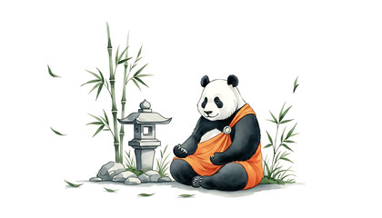 Naklejka premium Zen Panda Meditating in a Tranquil Bamboo Garden.