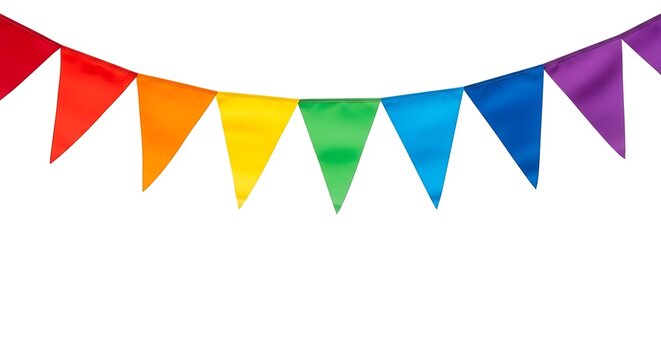 Colorful triangular pennant banner on white background triangular flags rainbow