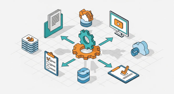 Data Integration and Processing - Centralized System with Connected Devices and Documents.