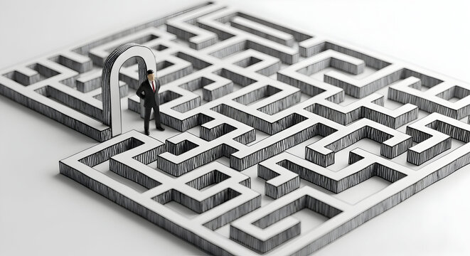 A Businessman Strategically Navigates Through A Complex Maze Symbolizing The Challenges Of Decision Making And Leadership In Modern Environments