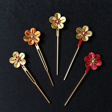 Kanzashi/Japanese hair ornaments, flat lay top view