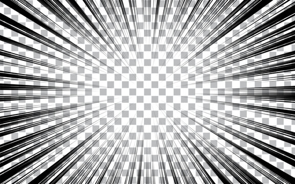 Black and white radial lines comics style backround. Manga action, speed abstract.