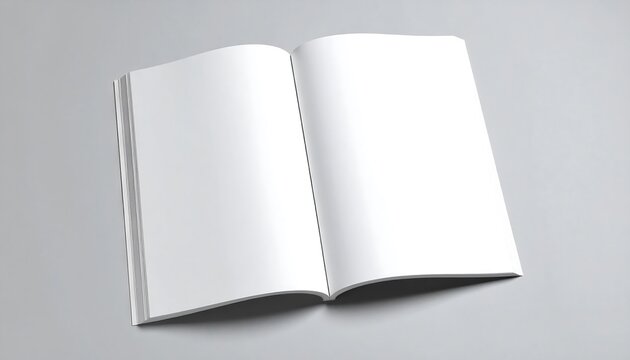 Clean open book with blank white pages, perfect for content placement and design