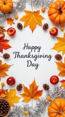 Obraz premium Thanksgiving Day, autumn leaves, pumpkins, fall season, holiday greeting