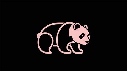 Pink panda illustration on black background © Stok