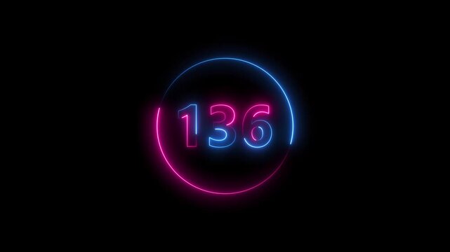 Dynamic circular and glowing neon number 136 animation and creating a stunning. 4k video.