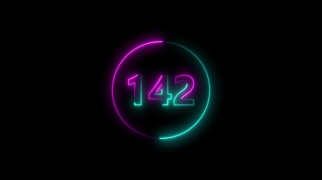 Dynamic circular and glowing neon number 142 animation and creating a stunning. 4k video.