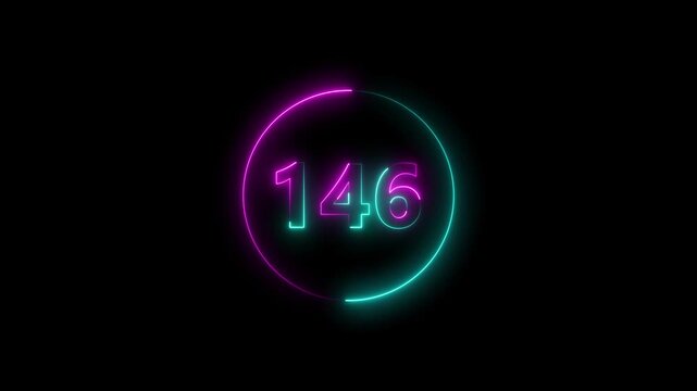 Dynamic circular and glowing neon number 146 animation and creating a stunning. 4k video.