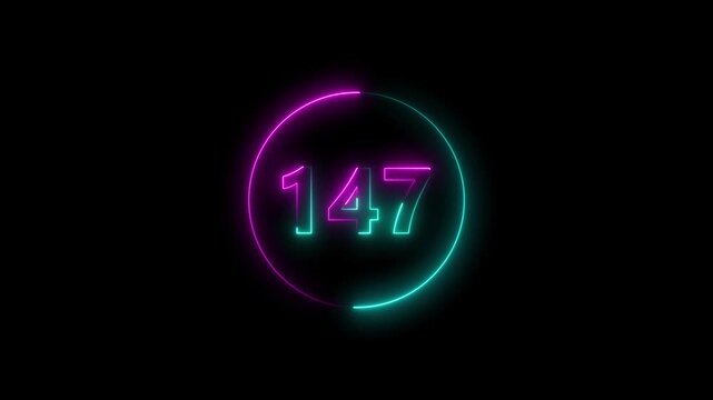 Dynamic circular and glowing neon number 147 animation and creating a stunning. 4k video.