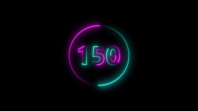 Dynamic circular and glowing neon number 150 animation and creating a stunning. 4k video.