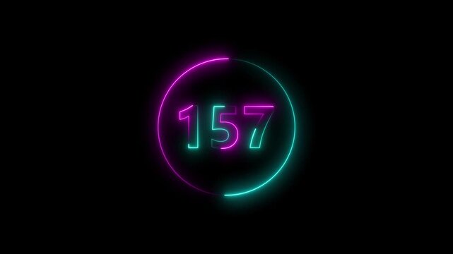 Dynamic circular and glowing neon number 157 animation and creating a stunning. 4k video.