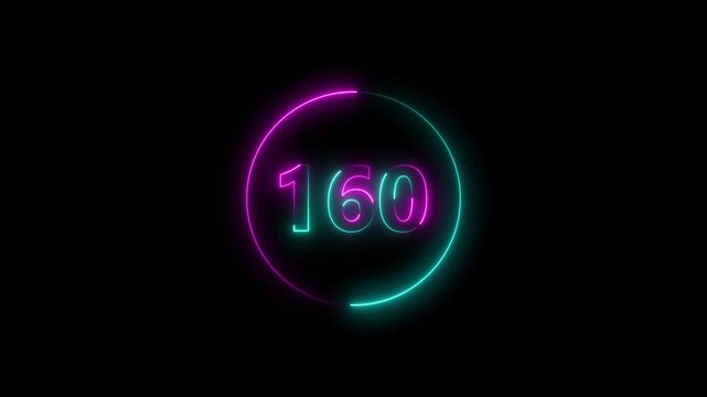Dynamic circular and glowing neon number 160 animation and creating a stunning. 4k video.
