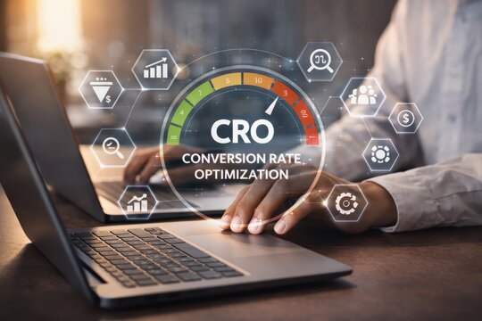 Conversion Rate Optimization Dashboard with Performance Gauge and Business Analytics Interface