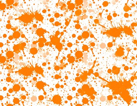 Abstract pattern of orange paint splatters on white
