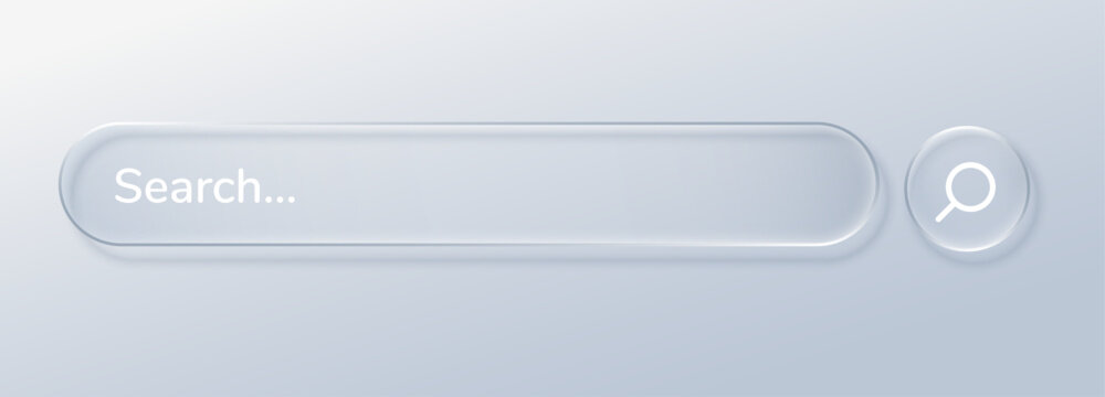 Glass search button liquid bar ui navigation effect overlay texture. This grid tech white bubble features blur abstract screen with a rectangle badge for phone background interface.