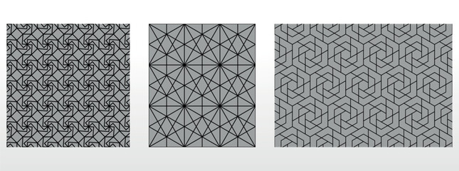 Geometric set of seamless black and gray patterns. Simple vector graphics