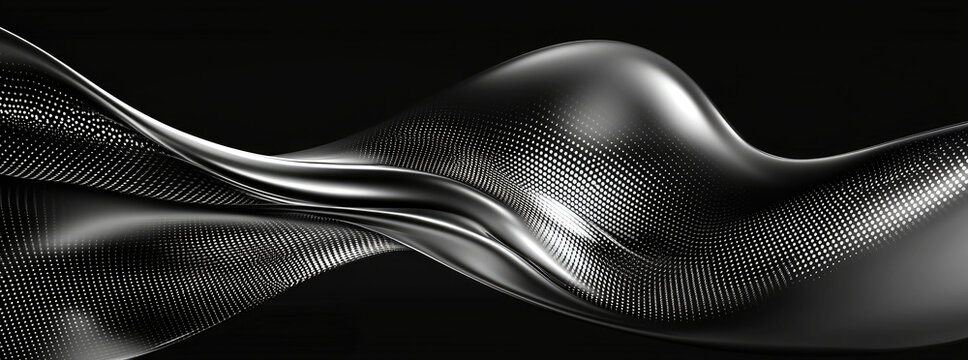 Abstract Metallic Wave Flowing Through Dark Space Illuminated by Scattered White Particles Creating a Dynamic Futuristic Sci Fi Background