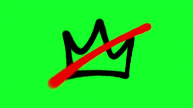 Crown Symbol Written in Urban Graffiti Tag Style with Rough Black Spray Paint and Bold Red Crossout Scratch Isolated on Chroma Key Green Screen Background 4K Video Footage