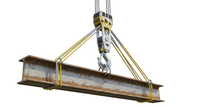 A large metal beam being lifted by a crane