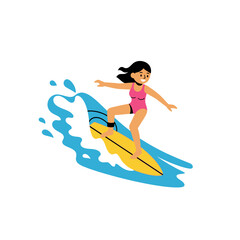 Fototapeta premium Cartoon Surfer Girl Riding Wave in Ocean