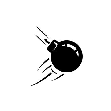 Explosive Bomb Icon Falling Fast with Motion Trails, Black Silhouette