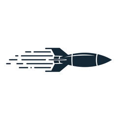 Obraz premium Speeding Rocket Silhouette Icon with Motion Trails