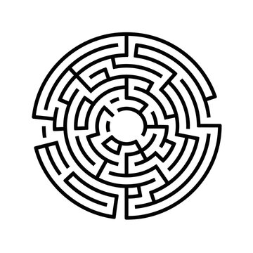 Black and white circular maze design.