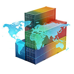 Fototapeta premium International Shipping Containers with Digital World Map Isolated on Transparent Background, Generative AI