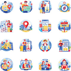Fototapeta premium Collection of Travel Essential Flat Style Illustrations 