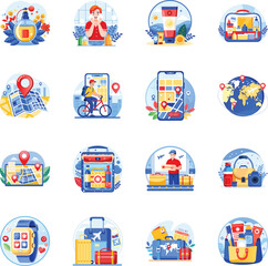 Fototapeta premium Pack of Travel Gear Flat Style Illustrations 