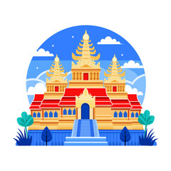 Obraz premium A flat style illustration showing angkor wat
