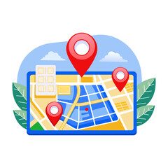 Fototapeta premium A flat style illustration showing gps map