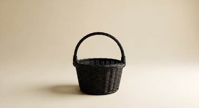 Empty Black Rattan Easter Basket with Handle, for Easter Egg Hunt
