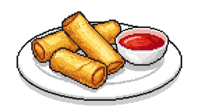 Crispy golden spring rolls served with a side of sweet chili dipping sauce.