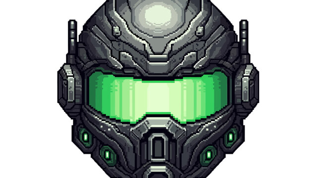 Futuristic Sci-Fi Helmet with Glowing Green Visor.