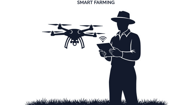 Smart Farming Silhouette &ndash; Modern Agriculture Technology Vector Illustration