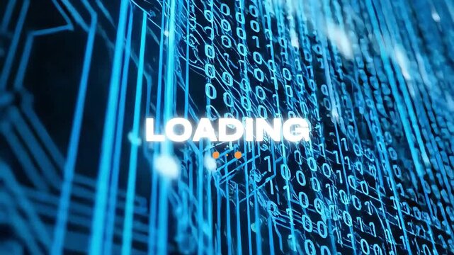 Digital loading screen with binary code.