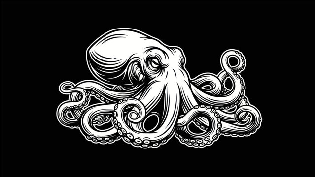 Octopus illustration on black background