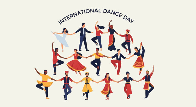 Celebrate International Dance Day with Diverse People Dancing Joyfully in Traditional and Modern Styles