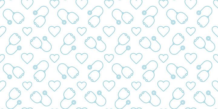 聴診器とハートのシームレスな背景画像。（Seamless background image of stethoscopes and hearts.）
