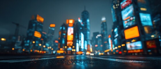 Obraz premium Abstract night cityscape illuminated skyscrapers and futuristic urban environment